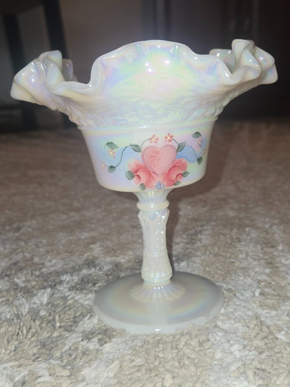 Fenton Vintage Opalescent Ruffled Bowl-Signed